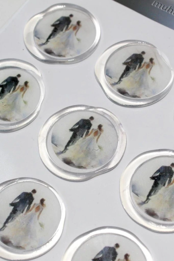 Mühürcüm 12 Adet Hazır Kendinden Yapışkanlı Düğün Davetiye Sticker Mühür KYSM114 ürün görseli 1