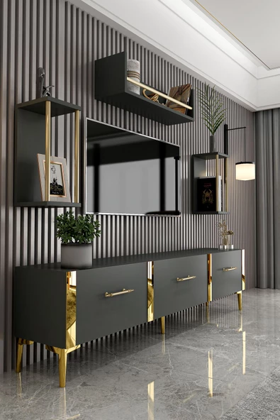 Givayo Mobilya LAURA TV ÜNİTESİ ANTRASİT GOLD ürün görseli 1