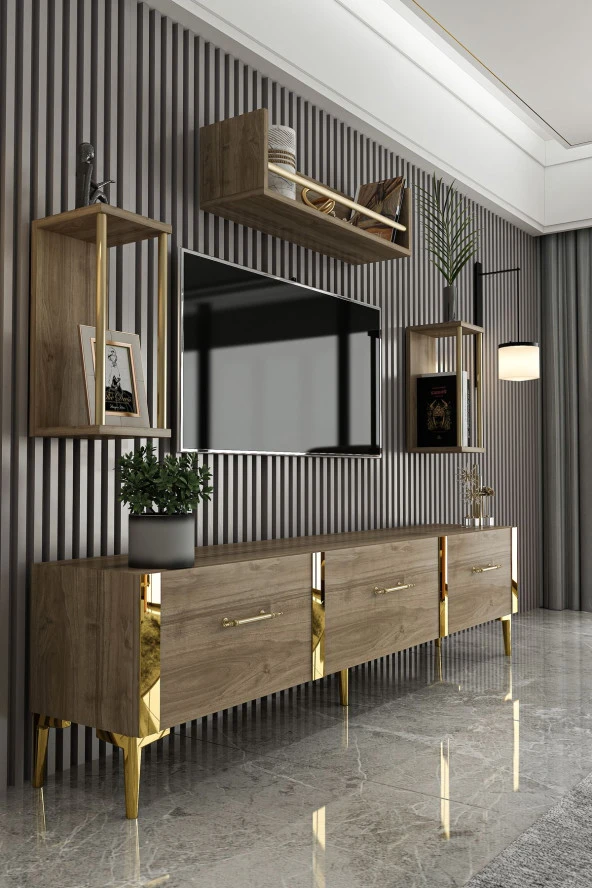 Givayo Mobilya Laura Tv Ünitesi Ceviz Gold ürün görseli 1