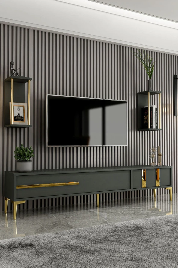 Givayo Mobilya Lükens Tv Ünitesi Antrasit Gold 180 cm ürün görseli 1