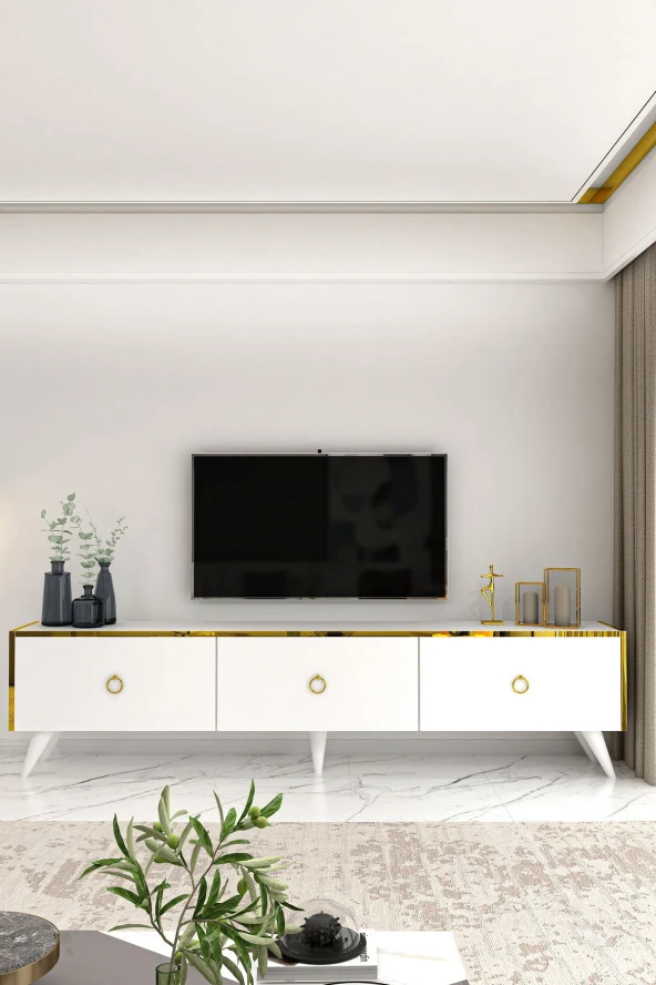 Givayo Mobilya Chopin Tv Ünitesi Beyaz Altın ürün görseli 1