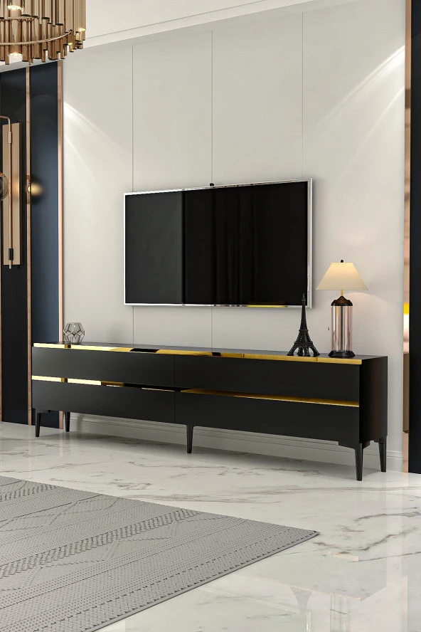 Givayo Mobilya AMARA TV ÜNİTESİ SİYAH GOLD ürün görseli 1