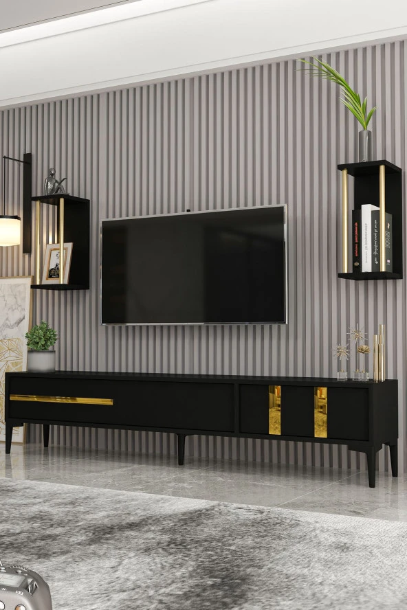 Givayo Mobilya Lükens Tv Ünitesi Siyah Gold 180 cm ürün görseli 1