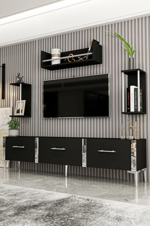 Givayo Mobilya Laura Tv Ünitesi   Siyah  Gümüş ürün görseli 1