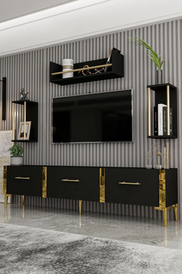 Givayo Mobilya Laura Tv Ünitesi Siyah Gold ürün görseli 1