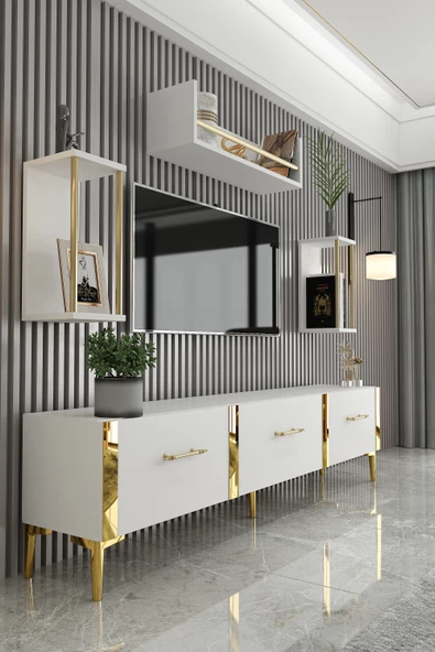 Givayo Mobilya LAURA TV ÜNİTESİ BEYAZ GOLD ürün görseli 1