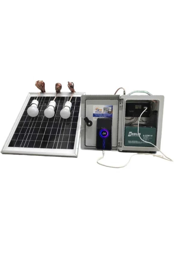 TAŞINABİLİR SOLAR SİSTEM ( 3 adet lamba aynı anda 5-6 saat çalışır. SINIRSIZ telefon şarjı ) ürün görseli 1