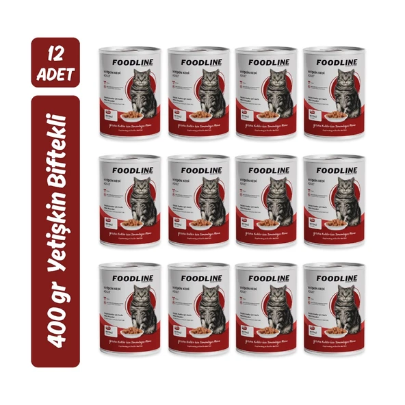Foodline Biftekli Yetişkin Kedi Konservesi 400 Gr x 12 Adet ürün görseli 1
