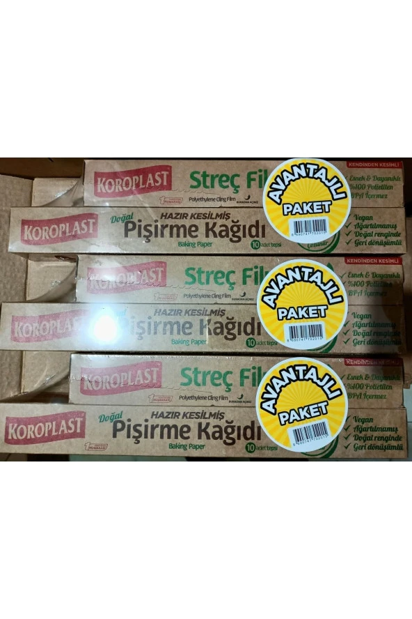KOROPLAST Doğal Pişirme Kağıdı Doğal Streç Film 25 Metre Kendinden Kesimli Avantaj Paketi 3 Adet ürün görseli 1