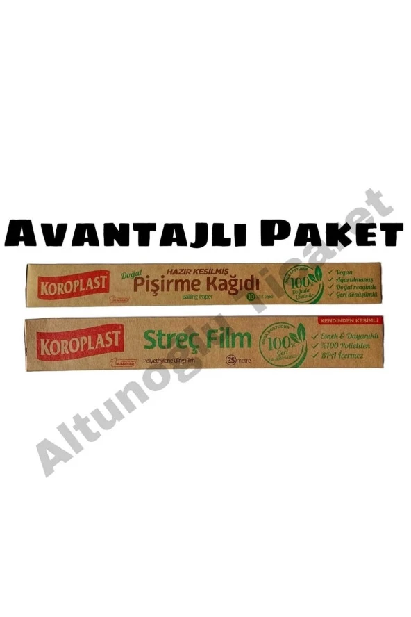 KOROPLAST Doğal Pişirme Kağıdı Ve Doğal Streç Film 25 Metre Avantaj Paketi ürün görseli 1
