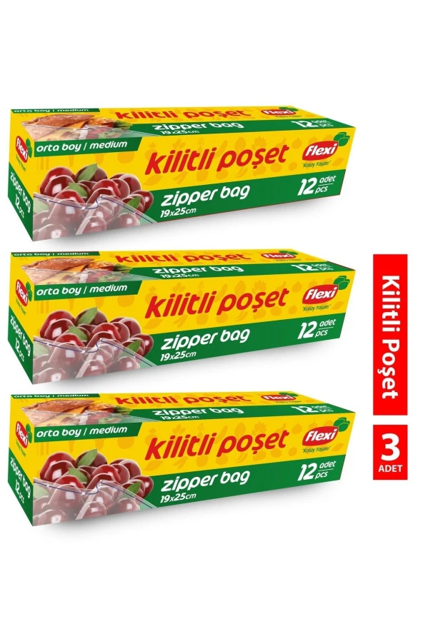 FLEXİ Kilitli Buzdolabı Poşeti Orta Boy 3 Adet 12'Li ürün görseli 1