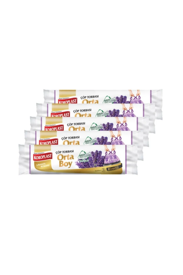 SARCİNA Koroplast Ekstra Güçlü Orta Boy Lavanta Kokulu Büzgülü Çöp Torbası 55X60Cm - 15'Li X 5 Ad. ürün görseli 1