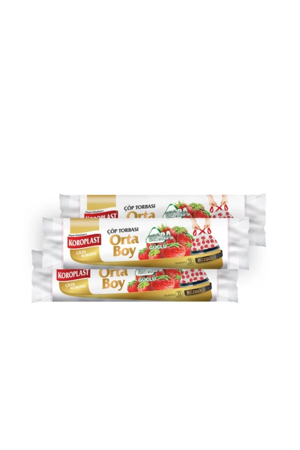 SARCİNA Koroplast Ekstra Güçlü Orta Boy Çilek Kokulu Büzgülü Çöp Torbası 55X60Cm - 15'Li X 3 Adet Avantajlı ürün görseli 1
