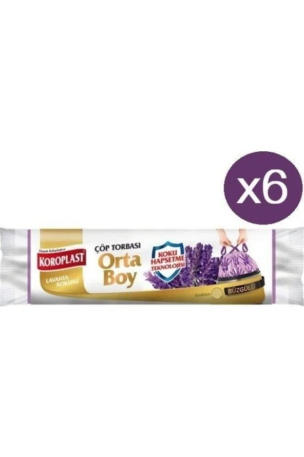 KOROPLAST Lavanta Büzgülü Orta Boy Çöp Torbası 55 X 60 Cm 15'Li X 6'Lı ürün görseli 1