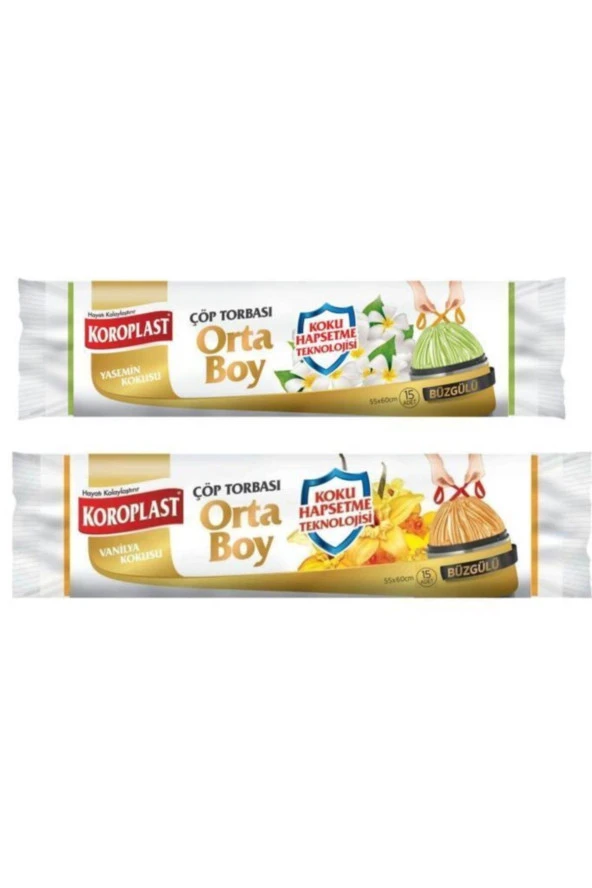 KOROPLAST Vanilya Kokulu Büzgülü Orta Boy Çöp Torbası + Yasemin Kokulu Büzgülü Orta Boy ürün görseli 1
