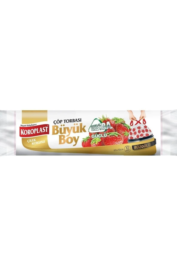 KOROPLAST Ekstra Güçlü Büzgülü Çilek Büyük Boy Çöp Torbası 10'Lu ürün görseli 1