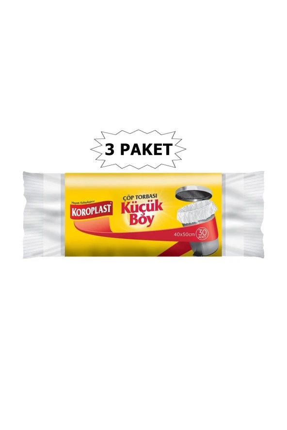 KOROPLAST Küçük Boy Çöp Torbası 3 Paket 90 Adet 40X50 Cm Ebatında Güçlü Çöp Torbası 30'Lu X 3 Paket ürün görseli 1
