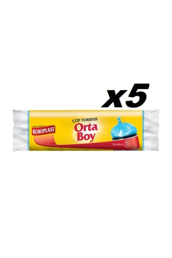 KOROPLAST Güçlü Orta Boy 15Li Çöp Torbası X 5 Paket (55*60 Cm) ürün görseli 1