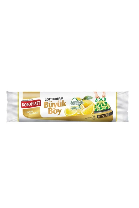 KOROPLAST Limon Kokulu Ekstra Güçlü Büyük Boy Büzgülü Çöp Torbası 10Lu ürün görseli 1