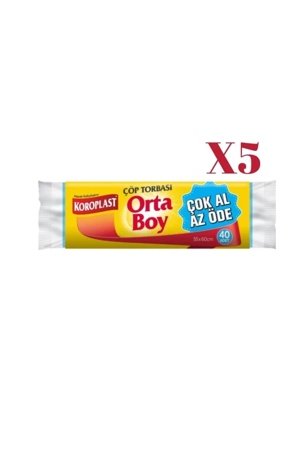 KOROPLAST Ortaboy Çöp Torbası 40 Lı Çok Al Az Öde 5X40 200 Adet ürün görseli 1