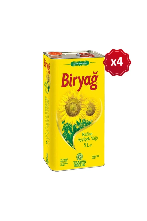BİRYAĞ Trakyabirlik Ayçiçek Yağı 5 Lt X 4 Adet ürün görseli 1
