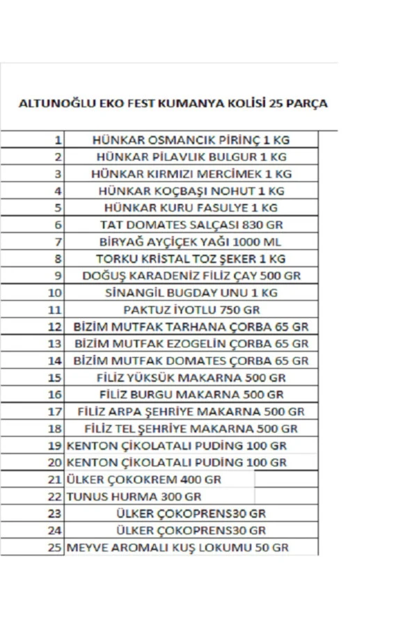 ALTUNOĞLU Kumanya Ramazan Erzak Gıda Kolisi 25 Parça Ekonomik Paket ürün görseli 1