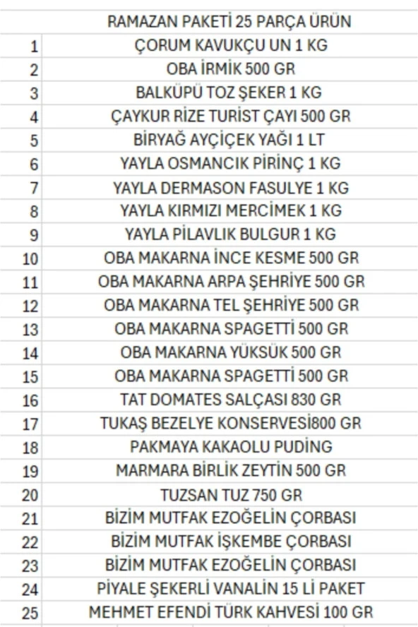 YAYLA Ramazan Paketi Kumanya Yardım Gıda Erzak Kolisi Lüks Paket 25 Parça Ürün ürün görseli 1
