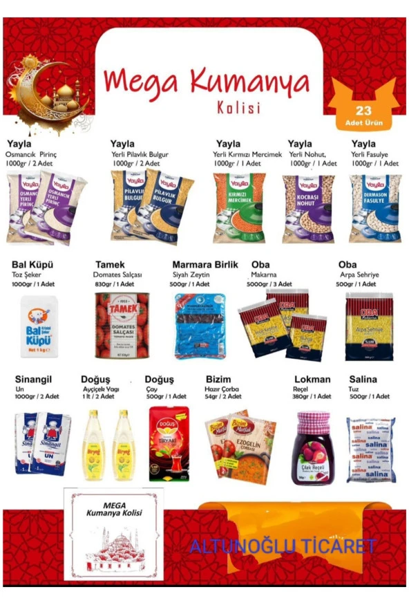 ALTUNOĞLU Ramazan Paketi Kumanya Yardım Gıda Erzak Kolisi Mega Paket 23 Parça Ürün 18 Kg ürün görseli 1