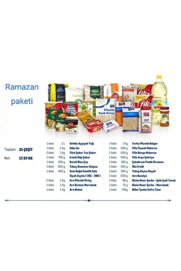 RAMAZAN PAKETİ Kumanya Yardım Erzak Gıda Kolisi 21 Parça Ürün ürün görseli 1