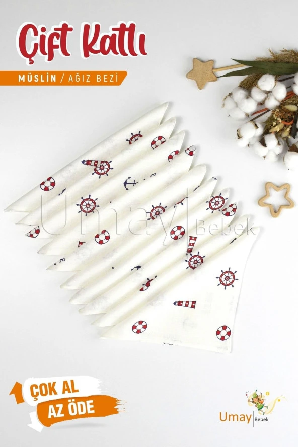 Umaybebek 10'lu Müslin Ağız Bezi Mendili 25x25cm-Dümen ürün görseli 1