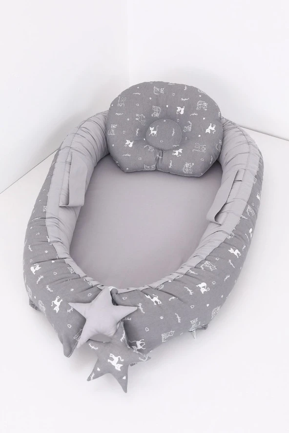 Umaybebek Babynest, Bebek Uyku Yatağı 0-2 Yaş - Kedi Desen-Gri Kedi ürün görseli 1