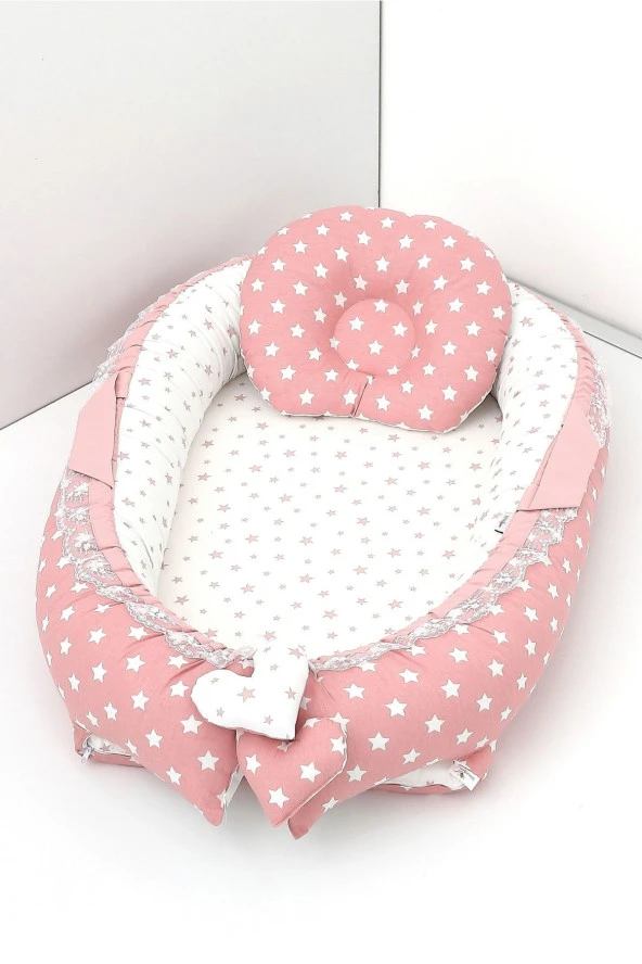 Umaybebek Babynest, Bebek Uyku Yatağı 0-2 Yaş - %100 Pamuk-Pudra Yıldız ürün görseli 1