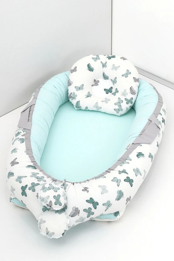 Umaybebek Babynest, Bebek Uyku Yatağı 0-2 Yaş - %100 Pamuk-Yeşil Kelebek ürün görseli 1