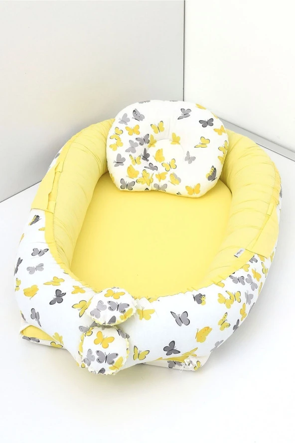 Umaybebek Babynest, Bebek Uyku Yatağı 0-2 Yaş - %100 Pamuk-Sarı Kelebek ürün görseli 1