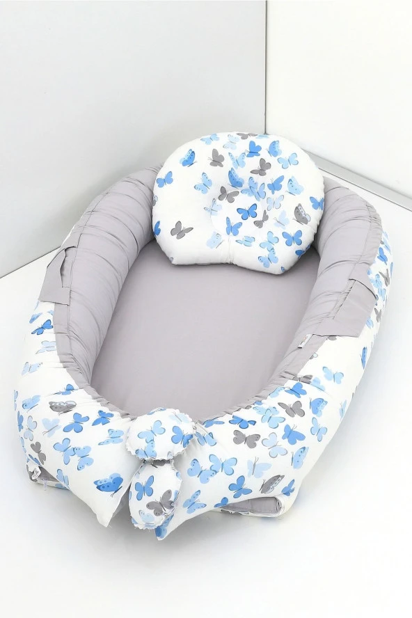 Umaybebek Babynest, Bebek Uyku Yatağı 0-2 Yaş - %100 Pamuk-Mavi Kelebek ürün görseli 1