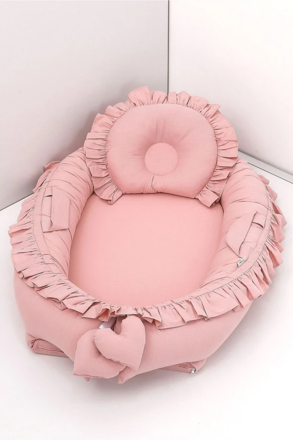 Umaybebek Babynest, Bebek Uyku Yatağı 0-2 Yaş - %100 Pamuk-Pudra Fırfırlı ürün görseli 1