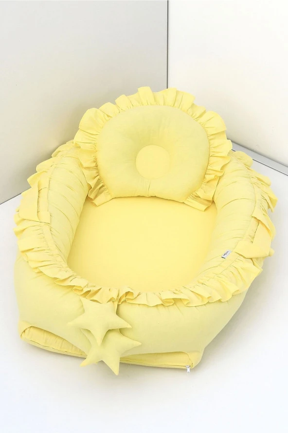 Umaybebek Babynest, Bebek Uyku Yatağı 0-2 Yaş - %100 Pamuk-Sarı Fırfırlı ürün görseli 1