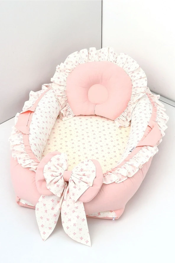Umaybebek Babynest, Bebek Uyku Yatağı 0-2 Yaş - %100 Pamuk-Pembe Fırfırlı ürün görseli 1