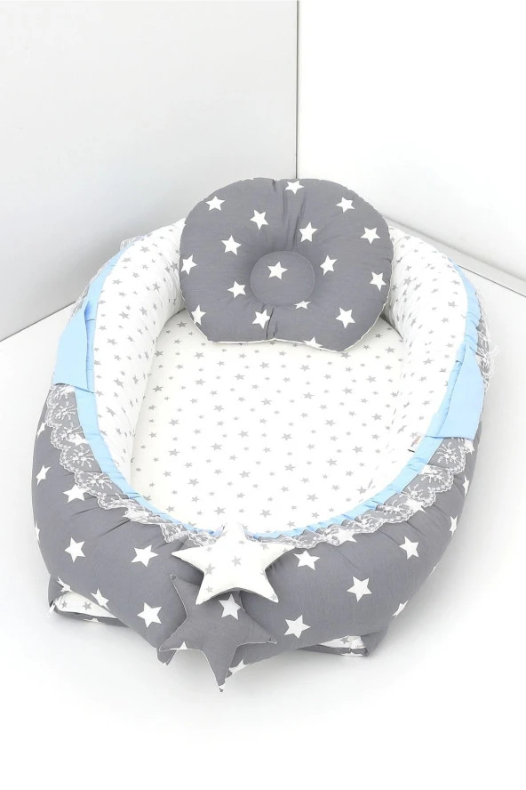 Umaybebek Babynest, Bebek Uyku Yatağı 0-2 Yaş - %100 Pamuk-Koyu Gri Mavi ürün görseli 1