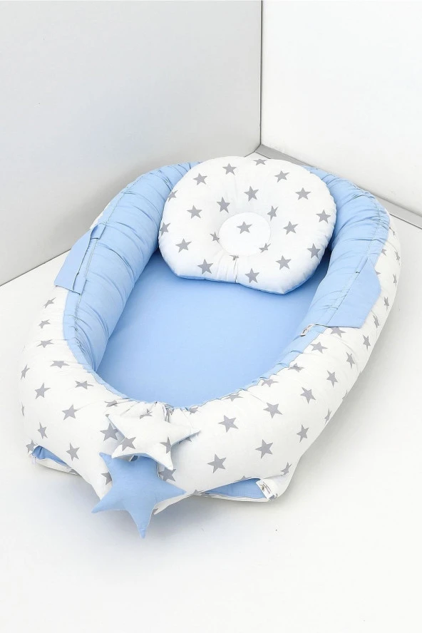Umaybebek Babynest, Bebek Uyku Yatağı 0-2 Yaş - %100 Pamuk-Mavi Beyaz ürün görseli 1