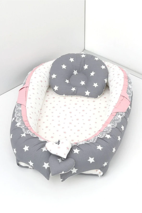 Umaybebek Babynest, Bebek Uyku Yatağı 0-2 Yaş - %100 Pamuk-Koyu Gri Pudra ürün görseli 1