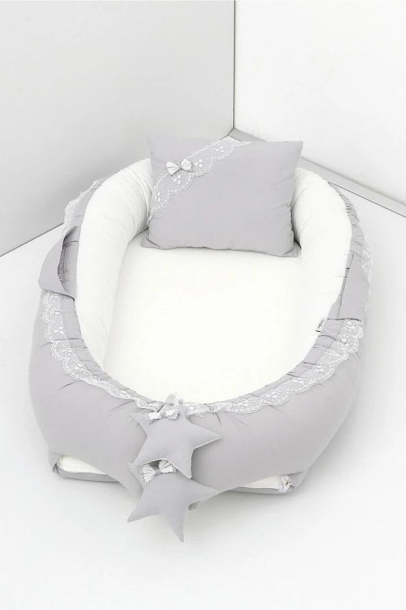 Umaybebek Babynest, Bebek Uyku Yatağı 0-2 Yaş - %100 Pamuk-Gri Krem ürün görseli 1