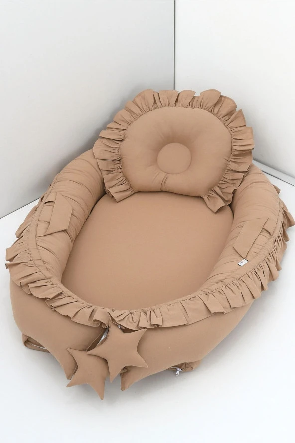 Umaybebek Babynest, Bebek Uyku Yatağı 0-2 Yaş - %100 Pamuk-Kahve Fırfırlı ürün görseli 1