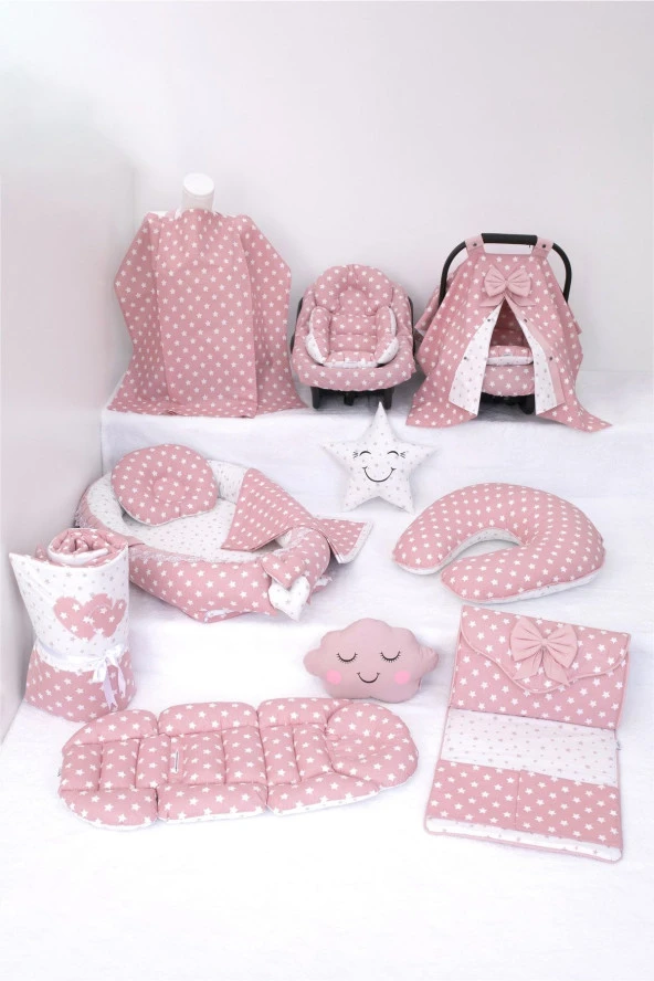 Umaybebek Babynest Puset Örtüsü Alt Açma Emzirme Yastığı Bel Destekli Ana Kucağı Bebek Arabası Minderi-tutmalı-Pudra Yıldız T ürün görseli 1