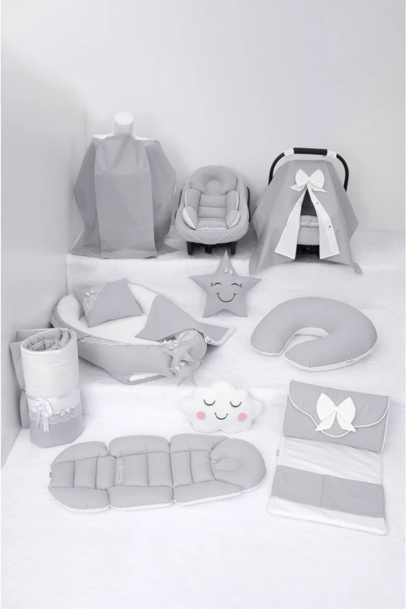 Umaybebek Babynest Puset Örtüsü Alt Açma Emzirme Yastığı Bel Destekli Ana Kucağı Bebek Arabası Minderi-tutmalı-Gri Krem T ürün görseli 1