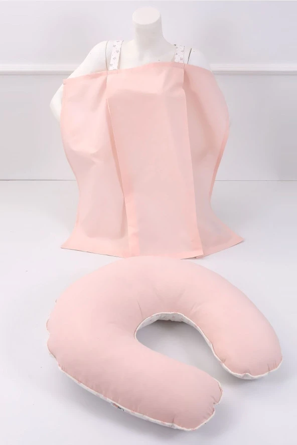 Umaybebek Emzirme Yastığı, Emzirme Önlüğü Set - %100 Pamuk - Bebepembe- ürün görseli 1