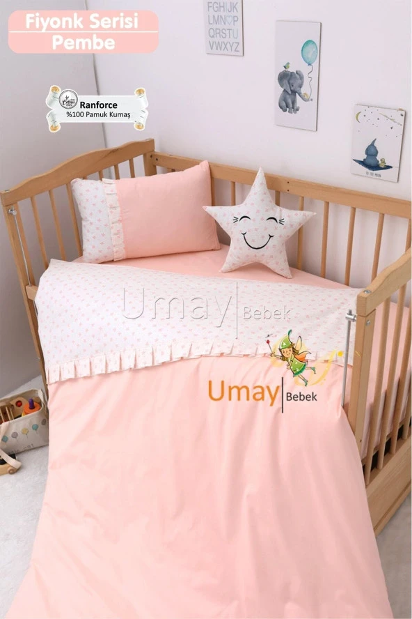 Umaybebek Bebek Nevresim Takımı, Çarşaf - %100 Pamuk-Bebe Pembe ürün görseli 1