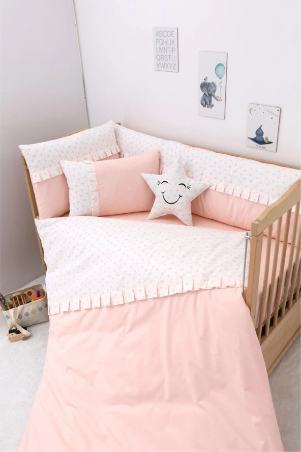 Umaybebek 60x120, Bebek Nevresim Takımı, Dolgu Korumalık, Düz Çarşaf - %100 Pamuk-Pembe Fiyonk ürün görseli 1