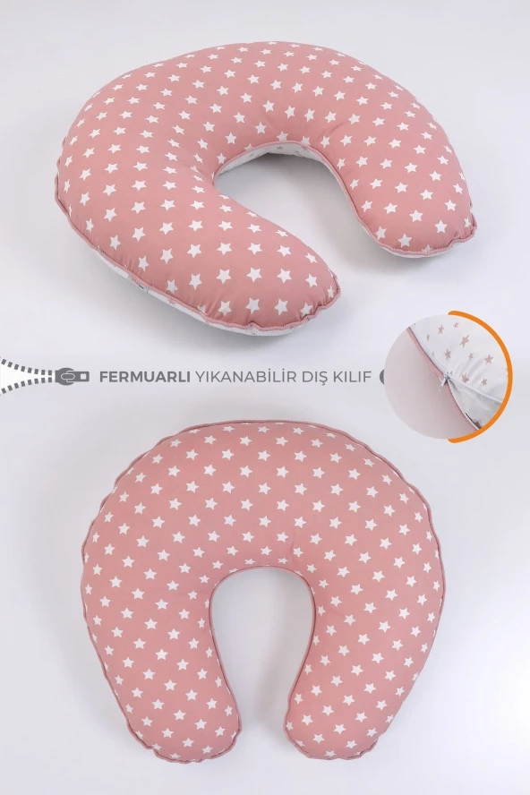 Umaybebek Emzirme Yastığı Minderi - %100 Pamuk - Pudra Yıldız- ürün görseli 1