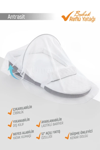 Umaybebek Umay Bebek Reflü Yatağı, Bebek Yatak - Antrasit-Antrasit ürün görseli 1